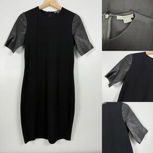 Vince Black/ Leather‎ Sleeve Pencil Dress Work Career Office Womens 4